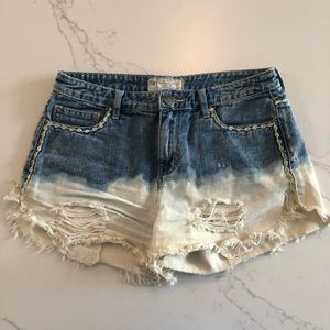 Free People Flowered Denim Shorts with Lace
